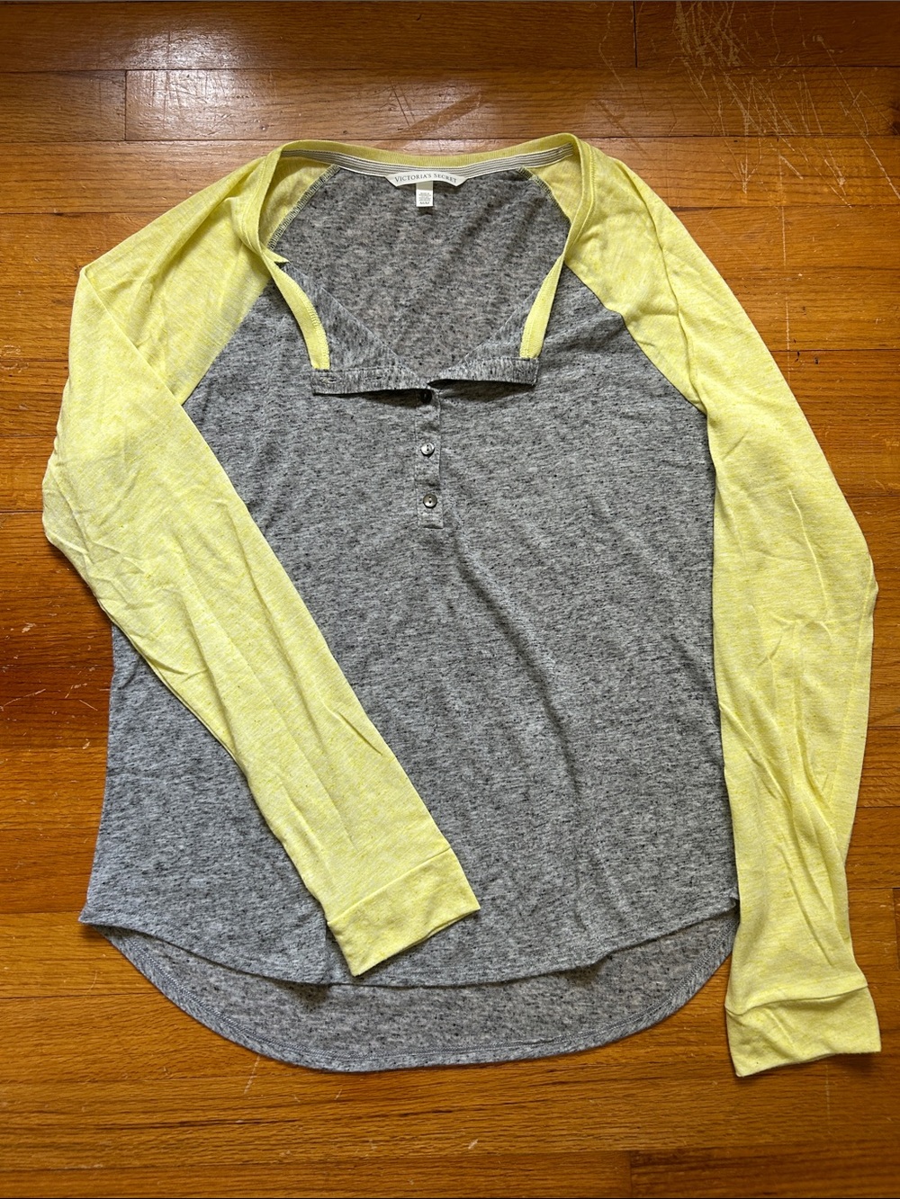 Victoria's Secret Gray Body with Yellow Raglan Long-Sleeve Henley